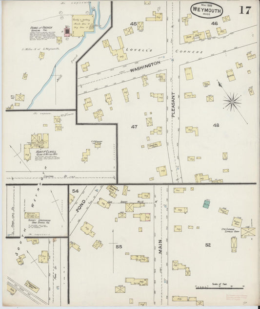 Sanborn Fire Insurance Map from Weymouth, Norfolk County, Massachusetts (1888), Sheet #0017 - Historic Sanborn Fire Insurance Map Print, vintage old map wall art, antique decor, genealogy gift, Massachusetts Massachusetts map