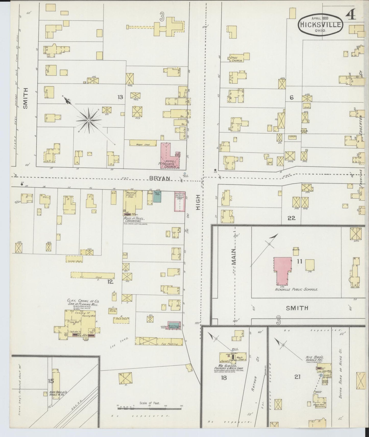 Sanborn Fire Insurance Map from Hicksville, Defiance County, Ohio (1893), Sheet #0004 - Historic Sanborn Fire Insurance Map Print, vintage old map wall art, antique decor, genealogy gift, Ohio Ohio map