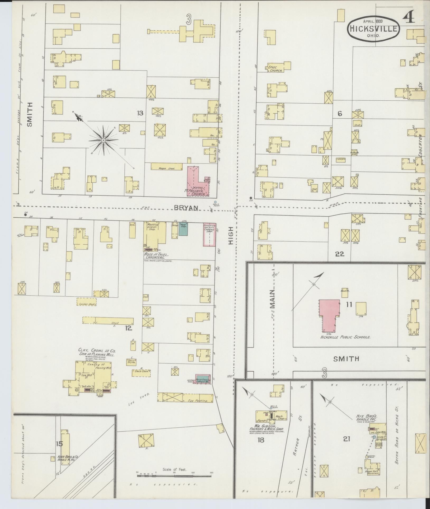 Sanborn Fire Insurance Map from Hicksville, Defiance County, Ohio (1893), Sheet #0004 - Historic Sanborn Fire Insurance Map Print, vintage old map wall art, antique decor, genealogy gift, Ohio Ohio map