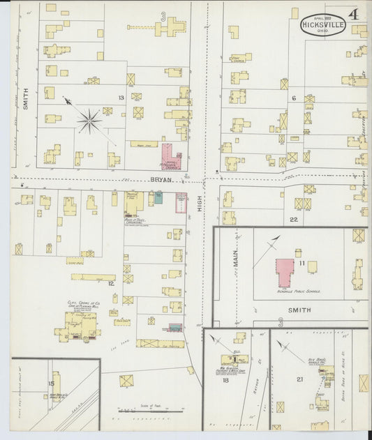 Sanborn Fire Insurance Map from Hicksville, Defiance County, Ohio (1893), Sheet #0004 - Historic Sanborn Fire Insurance Map Print, vintage old map wall art, antique decor, genealogy gift, Ohio Ohio map