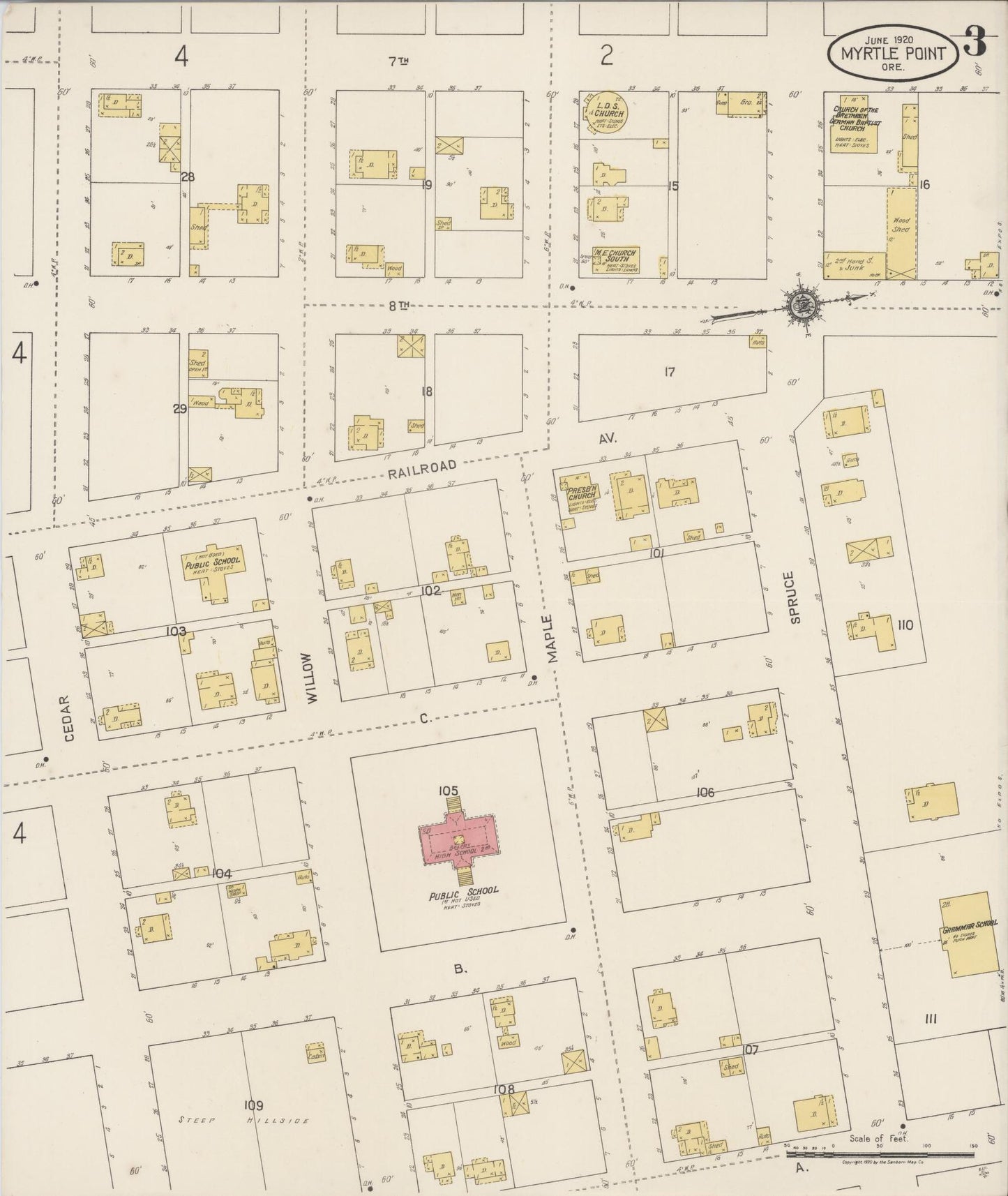 Sanborn Fire Insurance Map from Myrtle Point, Coos County, Oregon (1920), Sheet #0003 - Historic Sanborn Fire Insurance Map Print, vintage old map wall art, antique decor, genealogy gift, Oregon Oregon map