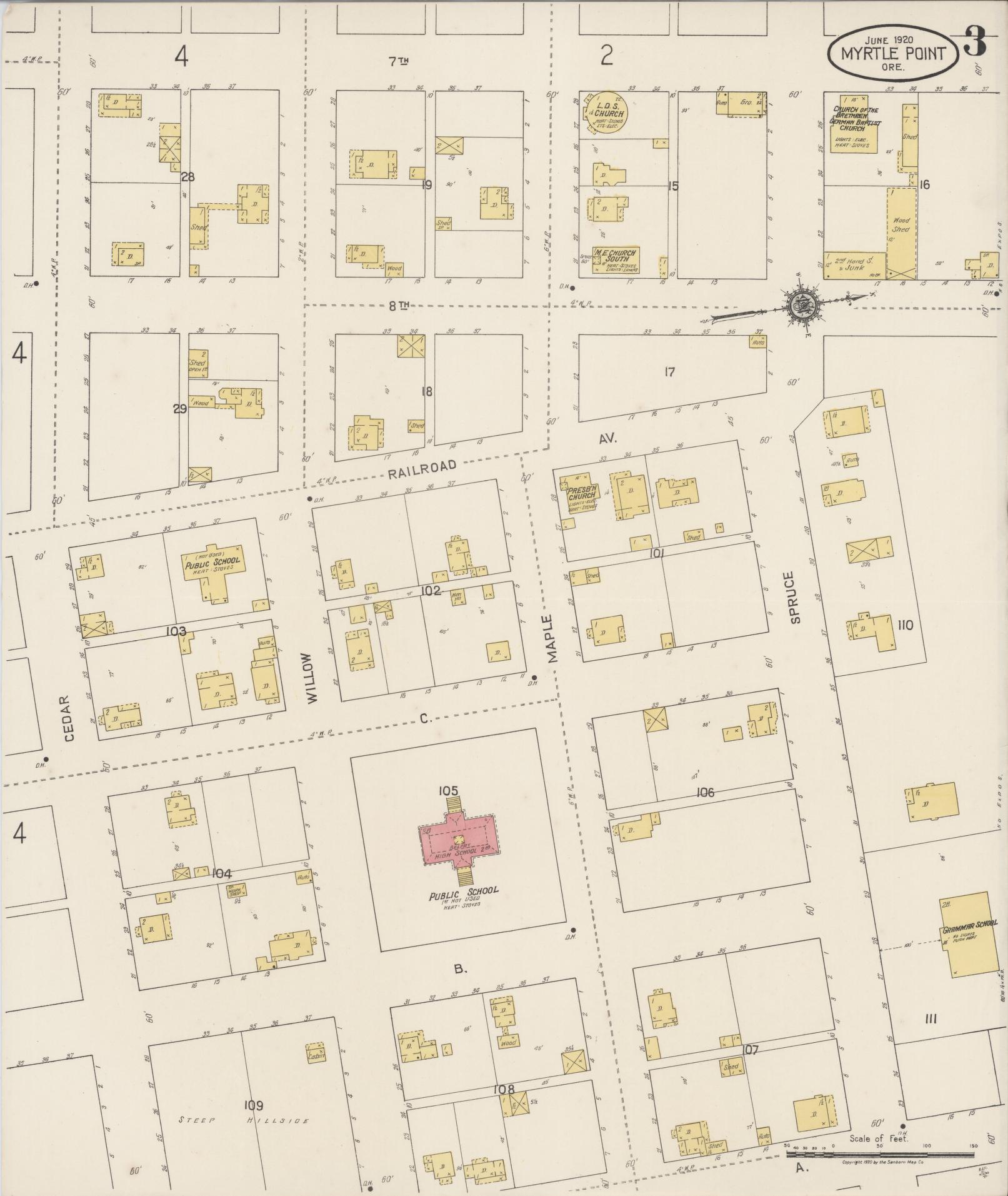 Sanborn Fire Insurance Map from Myrtle Point, Coos County, Oregon (1920), Sheet #0003 - Historic Sanborn Fire Insurance Map Print, vintage old map wall art, antique decor, genealogy gift, Oregon Oregon map