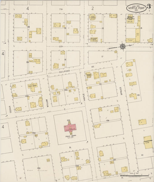Sanborn Fire Insurance Map from Myrtle Point, Coos County, Oregon (1920), Sheet #0003 - Historic Sanborn Fire Insurance Map Print, vintage old map wall art, antique decor, genealogy gift, Oregon Oregon map
