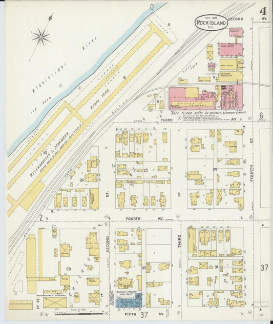 Sanborn Fire Insurance Map from Rock Island, Rock Island County, Illinois (1898), Sheet #0004 - Historic Sanborn Fire Insurance Map Print, vintage old map wall art, antique decor, genealogy gift, Illinois Illinois map