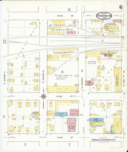 Sanborn Fire Insurance Map from Washington, Washington County, Iowa (1917), Sheet #0006 - Historic Sanborn Fire Insurance Map Print, vintage old map wall art