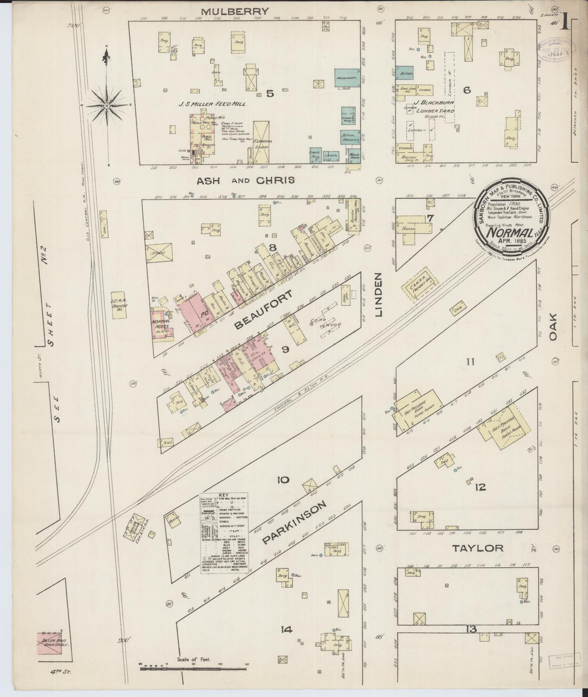Sanborn Fire Insurance Map from Normal, McLean County, Illinois (1885), Sheet #0001 - Historic Sanborn Fire Insurance Map Print, vintage old map wall art, antique decor, genealogy gift, Illinois Illinois map