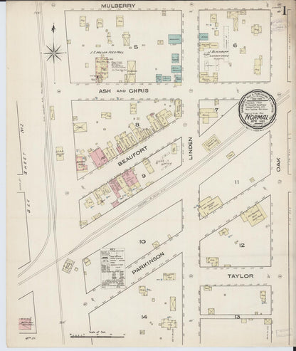 Sanborn Fire Insurance Map from Normal, McLean County, Illinois (1885), Sheet #0001 - Historic Sanborn Fire Insurance Map Print, vintage old map wall art, antique decor, genealogy gift, Illinois Illinois map