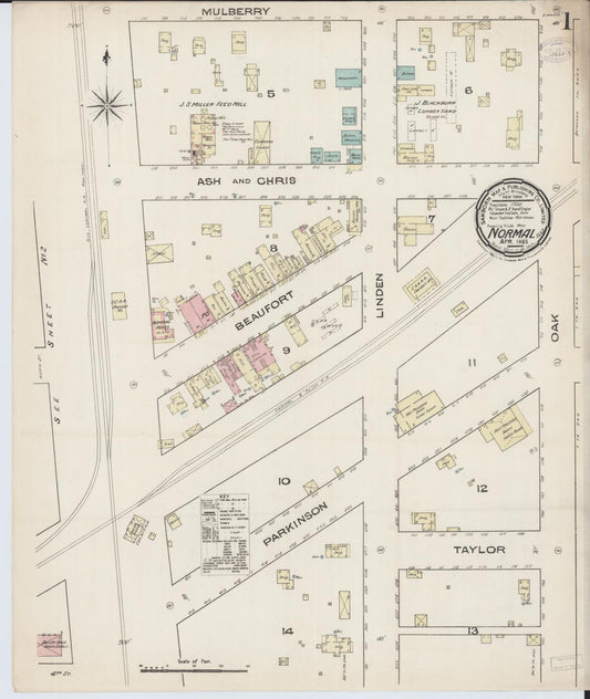 Sanborn Fire Insurance Map from Normal, McLean County, Illinois (1885), Sheet #0001 - Historic Sanborn Fire Insurance Map Print, vintage old map wall art, antique decor, genealogy gift, Illinois Illinois map