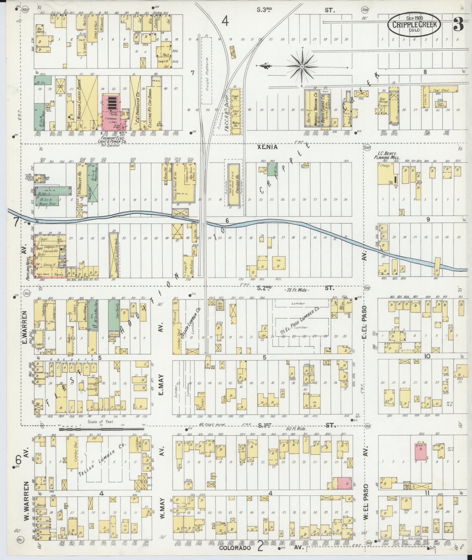 Sanborn Fire Insurance Map from Cripple Creek, Teller County, Colorado (1900), Sheet #0003 - Complete Map Set gallery image, historic Sanborn map, vintage wall art, Colorado Colorado