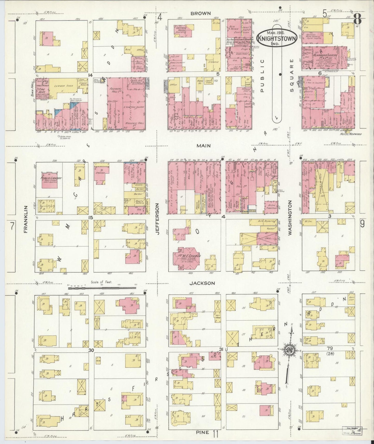 Sanborn Fire Insurance Map from Knightstown, Henry County, Indiana (1916), Sheet #0008 - Complete Map Set gallery image, historic Sanborn map, vintage wall art, Indiana Indiana