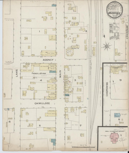 Sanborn Fire Insurance Map from Muskogee, Muskogee County, Oklahoma (1886), Sheet #0001 - Historic Sanborn Fire Insurance Map Print, vintage old map wall art, antique decor, genealogy gift, Oklahoma Oklahoma map