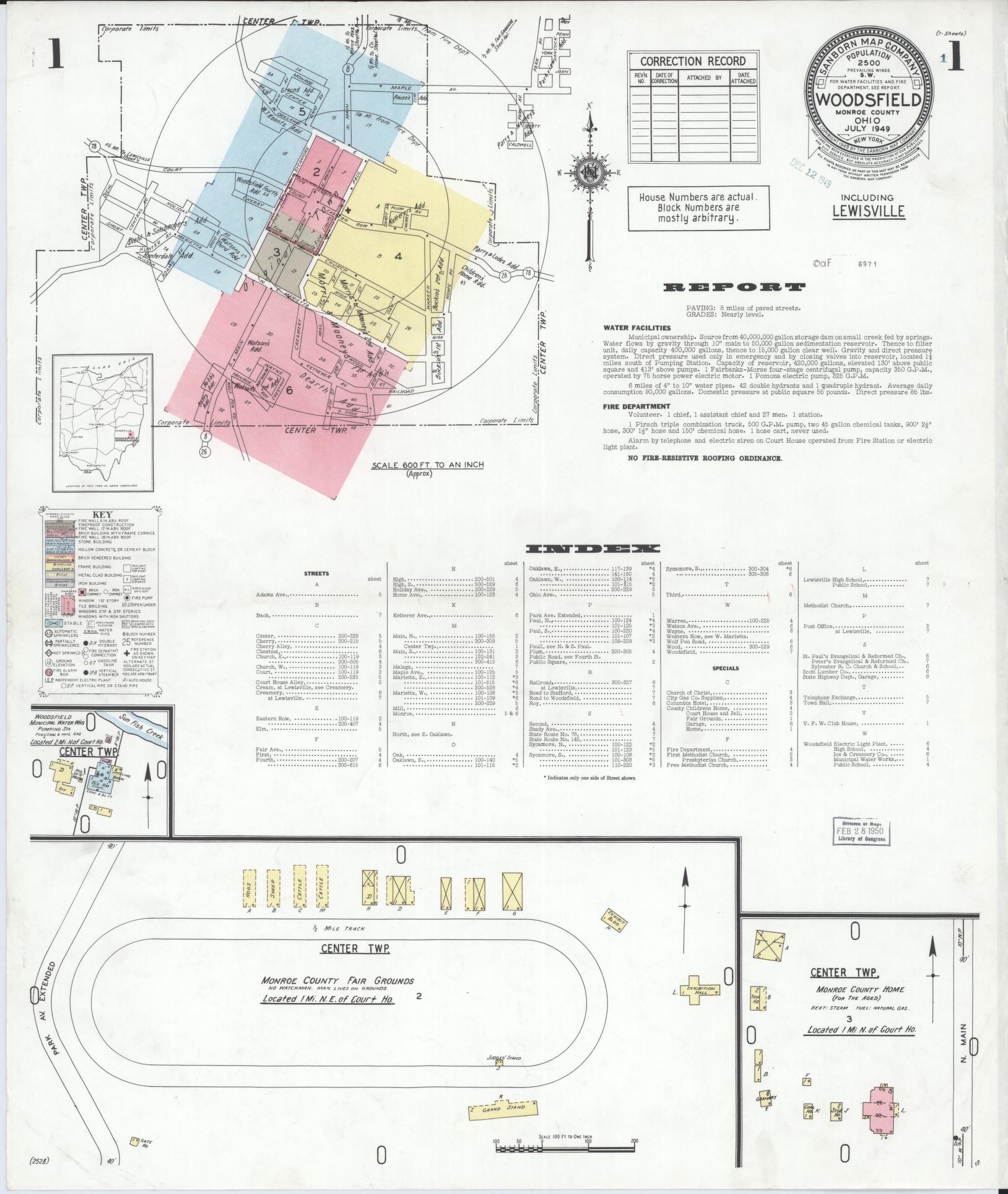 Sanborn Fire Insurance Map from Woodsfield, Monroe County, Ohio (1949), Sheet #0001 - Complete Map Set gallery image, historic Sanborn map, vintage wall art, Ohio Ohio