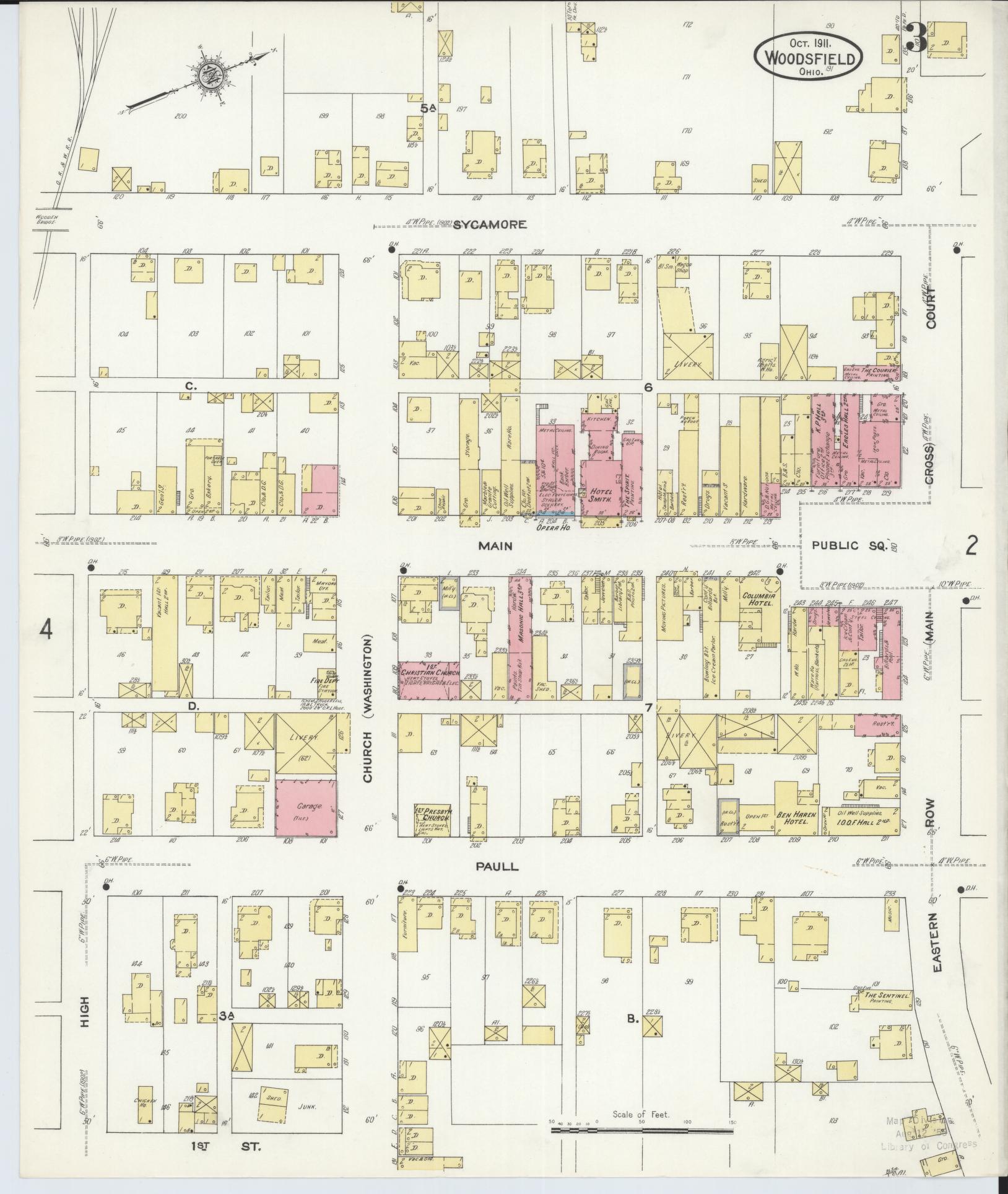 Sanborn Fire Insurance Map from Woodsfield, Monroe County, Ohio (1911), Sheet #0003 - Historic Sanborn Fire Insurance Map Print, vintage old map wall art, antique decor, genealogy gift, Ohio Ohio map