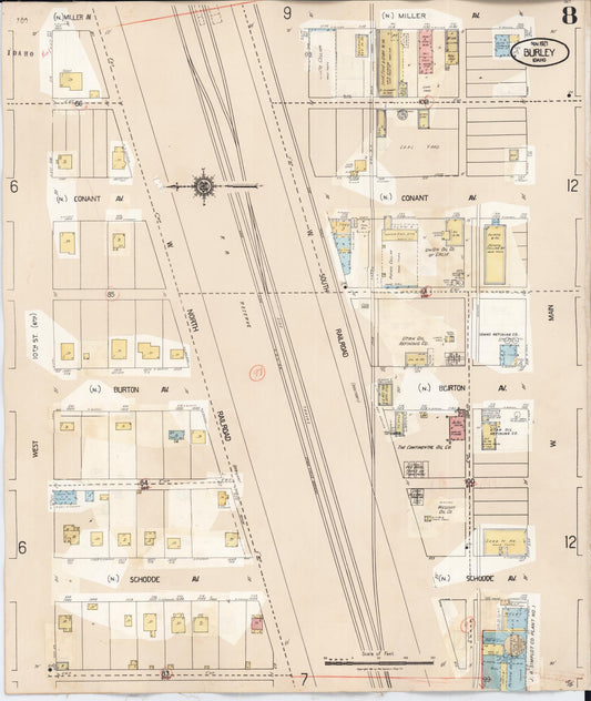 Sanborn Fire Insurance Map from Burley, Cassia County, Idaho (1949), Sheet #0008 - Historic Sanborn Fire Insurance Map Print, vintage old map wall art, antique decor, genealogy gift, Idaho Idaho map