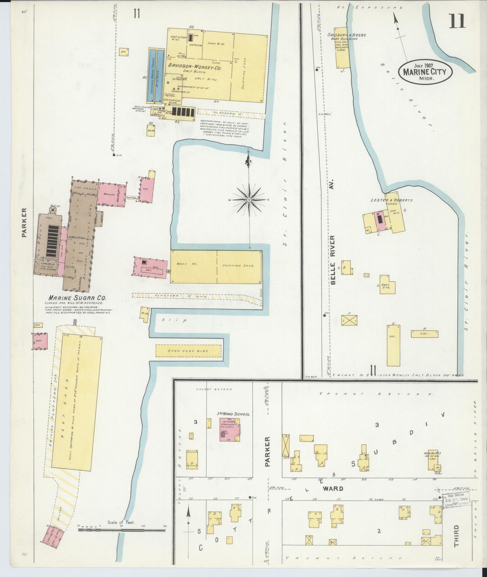 Sanborn Fire Insurance Map from Marine City, Saint Clair County, Michigan (1907), Sheet #0011 - Complete Map Set gallery image, historic Sanborn map, vintage wall art, Michigan Michigan