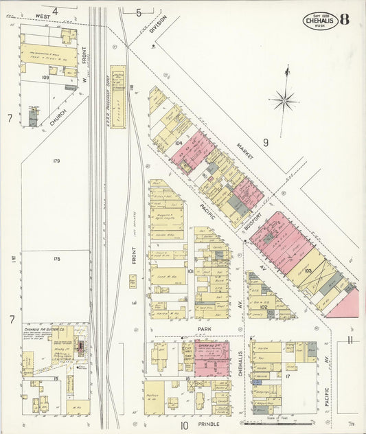 Sanborn Fire Insurance Map from Chehalis, Lewis County, Washington (1908), Sheet #0008 - Historic Sanborn Fire Insurance Map Print, vintage old map wall art, antique decor, genealogy gift, Washington Washington map