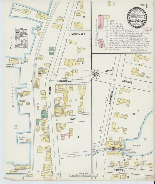 Sanborn Fire Insurance Map from Bucksport, Hancock County, Maine (1889), Sheet #0001 - Complete Map Set gallery image, historic Sanborn map, vintage wall art, Maine Maine