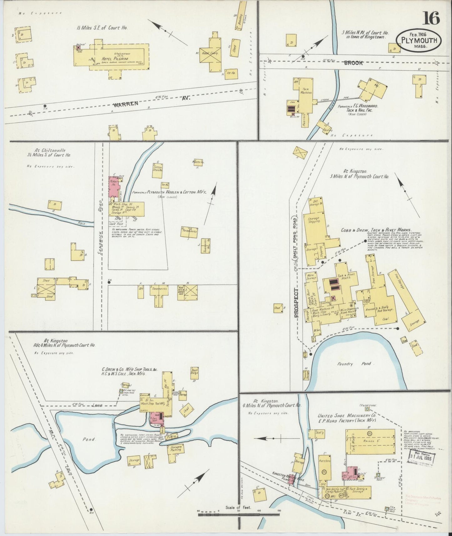 Sanborn Fire Insurance Map from Plymouth, Plymouth County, Massachusetts (1906), Sheet #0016 - Complete Map Set gallery image, historic Sanborn map, vintage wall art, Massachusetts Massachusetts