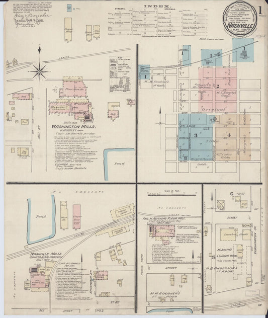 Sanborn Fire Insurance Map from Nashville, Washington County, Illinois (1886), Sheet #0001 - Complete Map Set gallery image, historic Sanborn map, vintage wall art, Illinois Illinois