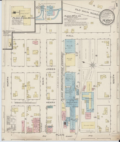 Sanborn Fire Insurance Map from Plano, Kendall County, Illinois (1885), Sheet #0001 - Complete Map Set gallery image, historic Sanborn map, vintage wall art, Illinois Illinois