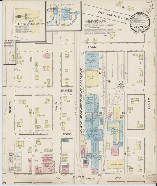 Sanborn Fire Insurance Map from Plano, Kendall County, Illinois (1885), Sheet #0001 - Complete Map Set gallery image, historic Sanborn map, vintage wall art, Illinois Illinois