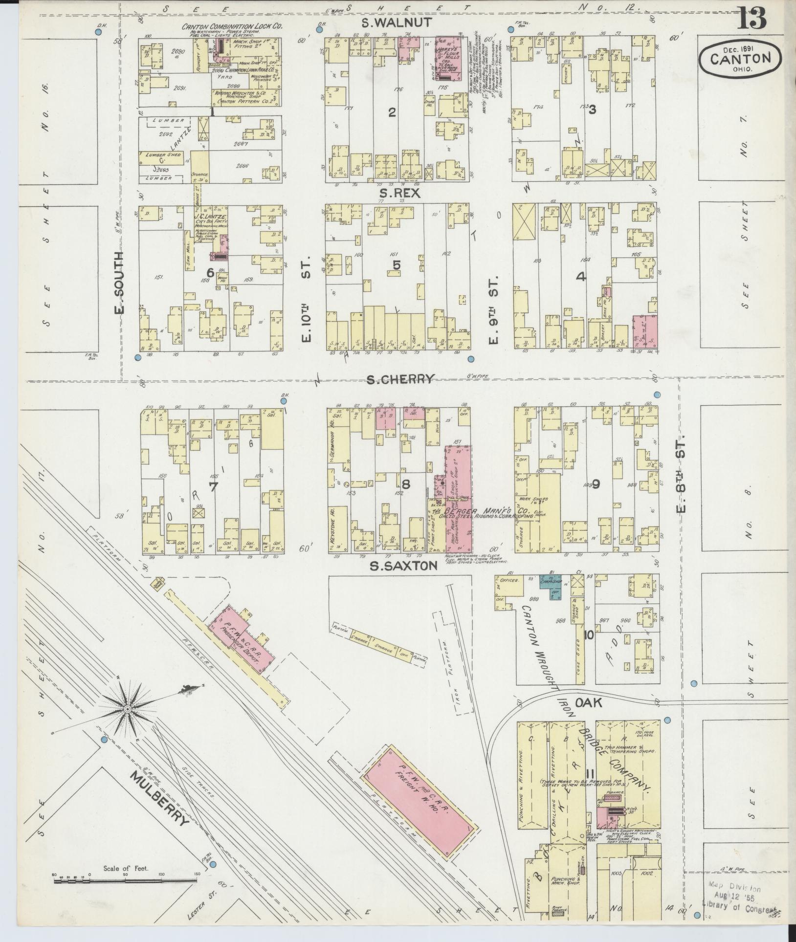 Sanborn Fire Insurance Map from Canton, Stark County, Ohio (1891), Sheet #0013 - Historic Sanborn Fire Insurance Map Print, vintage old map wall art, antique decor, genealogy gift, Ohio Ohio map