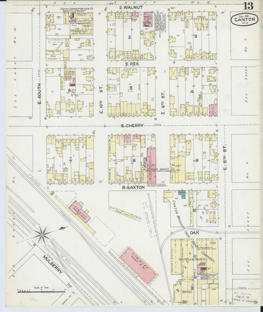 Sanborn Fire Insurance Map from Canton, Stark County, Ohio (1891), Sheet #0013 - Historic Sanborn Fire Insurance Map Print, vintage old map wall art, antique decor, genealogy gift, Ohio Ohio map