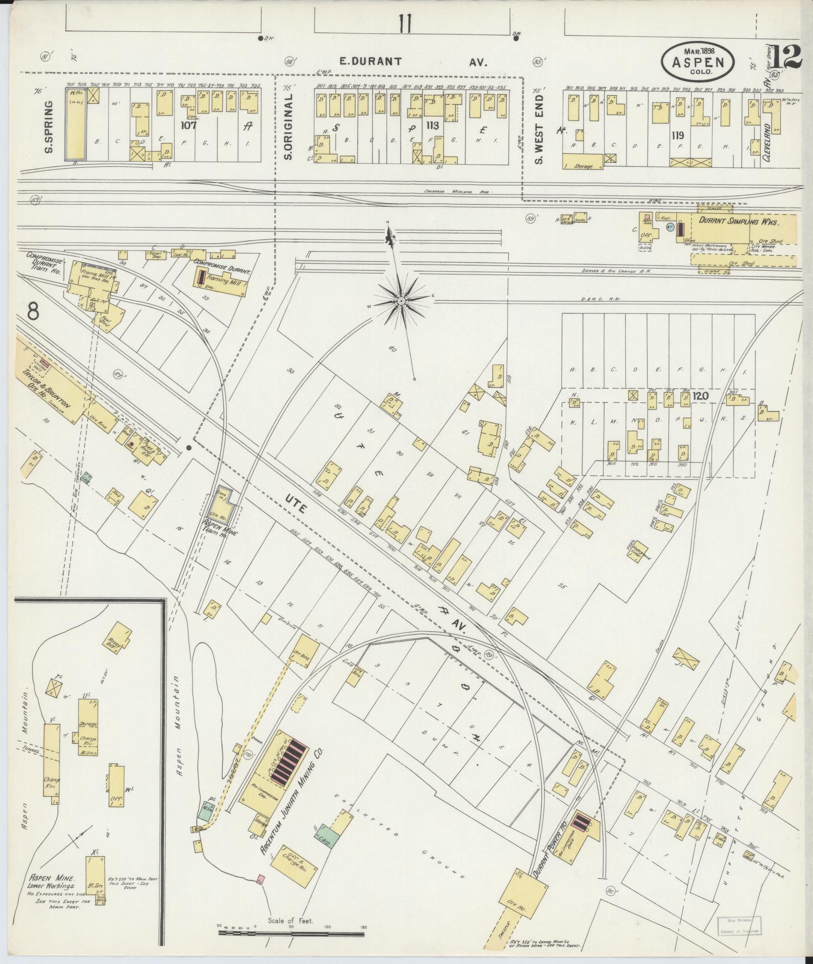 Sanborn Fire Insurance Map from Aspen, Pitkin County, Colorado (1898), Sheet #0012 - Complete Map Set gallery image, historic Sanborn map, vintage wall art, Colorado Colorado