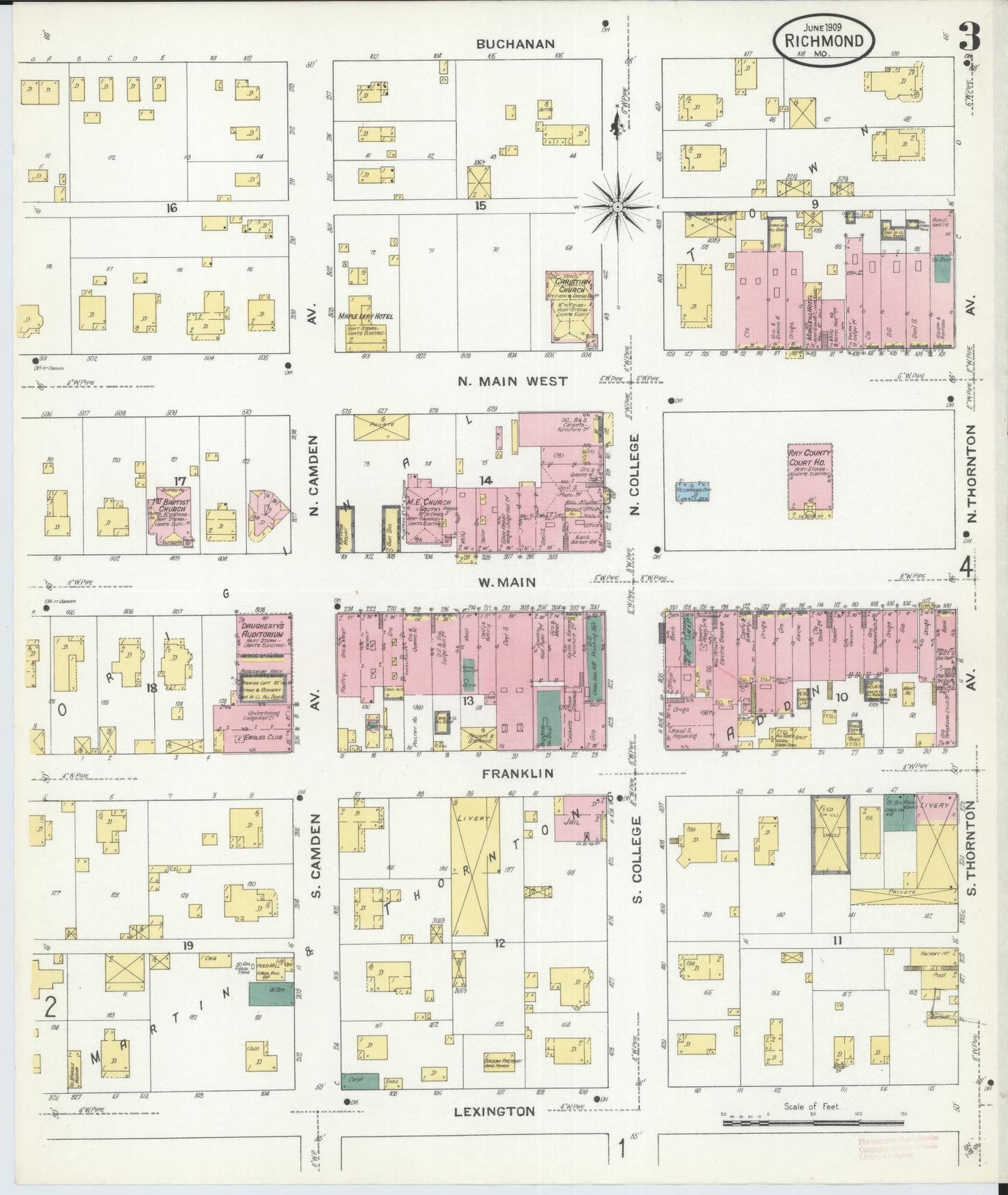 Sanborn Fire Insurance Map from Richmond, Ray County, Missouri (1909), Sheet #0003 - Complete Map Set gallery image, historic Sanborn map, vintage wall art, Missouri Missouri