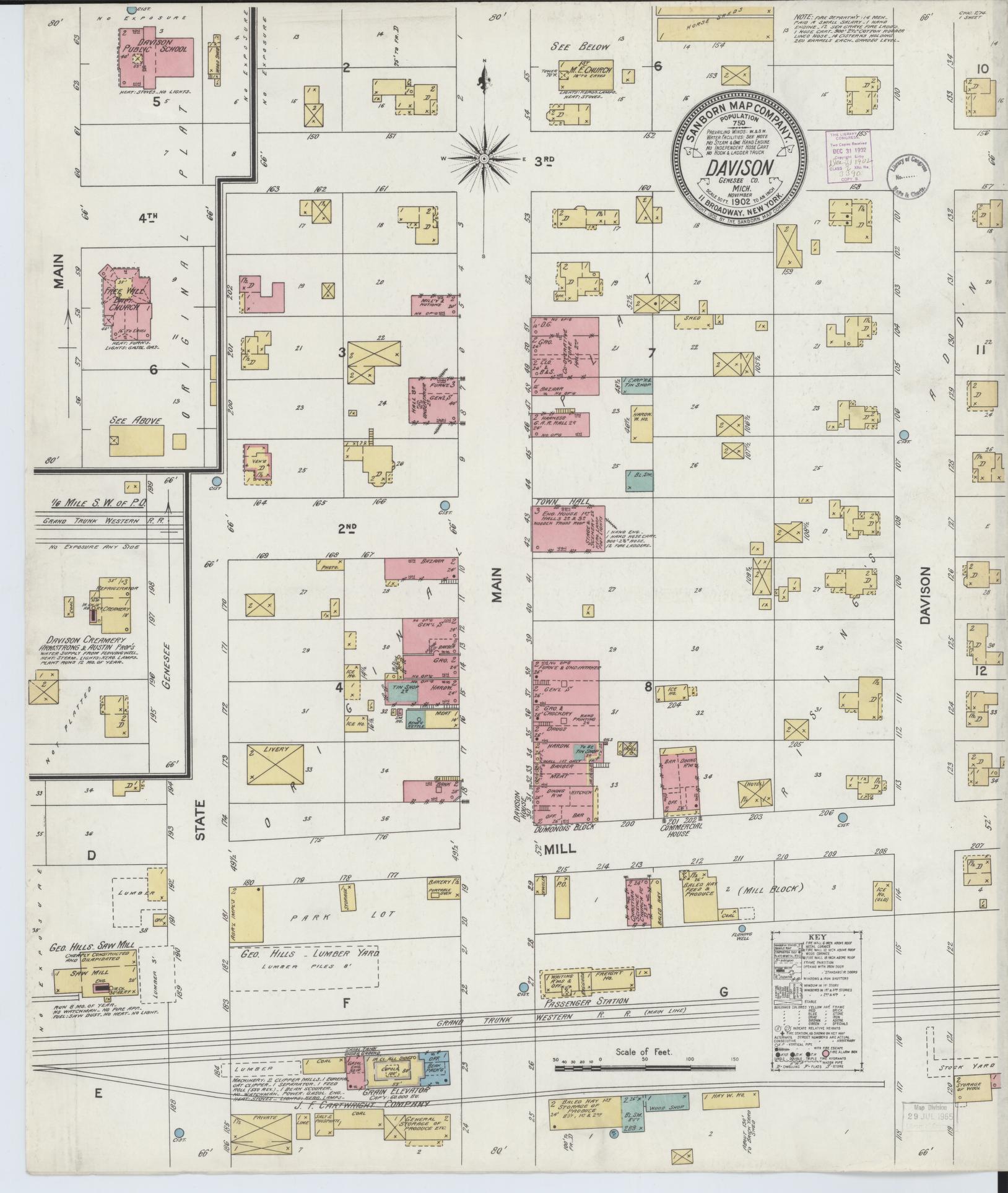 Sanborn Fire Insurance Map from Davison, Genesee County, Michigan (1902), Sheet #0001 - Historic Sanborn Fire Insurance Map Print, vintage old map wall art, antique decor, genealogy gift, Michigan Michigan map