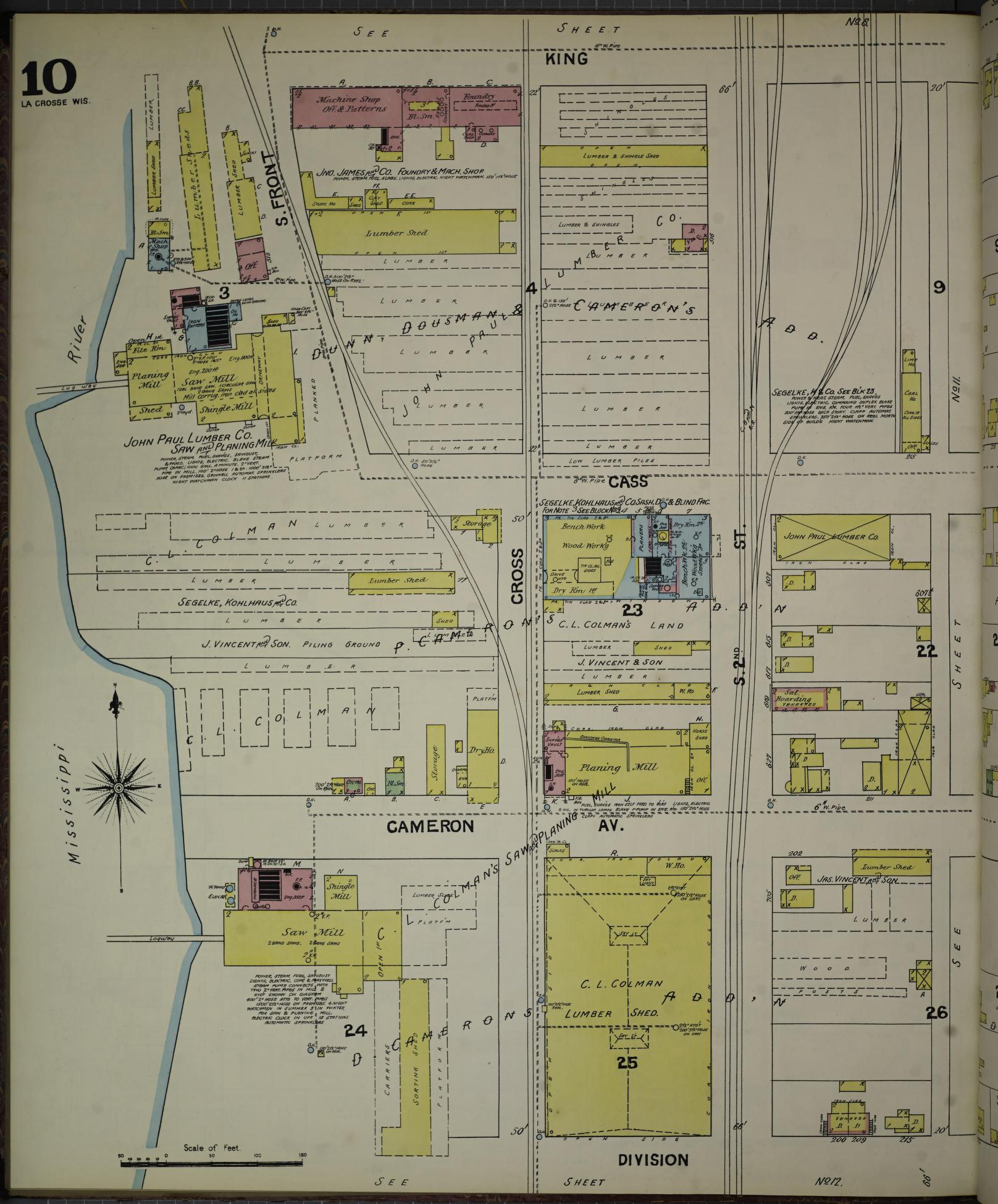 Sanborn Fire Insurance Map from La Crosse, La Crosse County, Wisconsin (1891), Sheet #0010 - Historic Sanborn Fire Insurance Map Print, vintage old map wall art, antique decor, genealogy gift, Wisconsin Wisconsin map