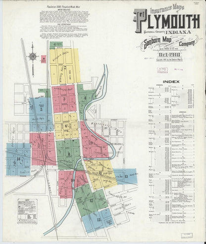 Sanborn Fire Insurance Map from Plymouth, Marhshall County, Indiana (1910), Sheet #0001 - Historic Sanborn Fire Insurance Map Print, vintage old map wall art, antique decor, genealogy gift, Indiana Indiana map