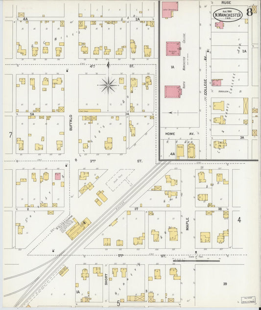 Sanborn Fire Insurance Map from North Manchester, Wabash County, Indiana (1900), Sheet #0008 - Historic Sanborn Fire Insurance Map Print, vintage old map wall art, antique decor, genealogy gift, Indiana Indiana map