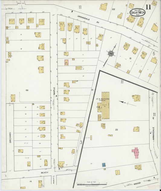 Sanborn Fire Insurance Map from Great Neck, Nassau County, New York (1919), Sheet #0011 - Historic Sanborn Fire Insurance Map Print, vintage old map wall art, antique decor, genealogy gift, New York New York map