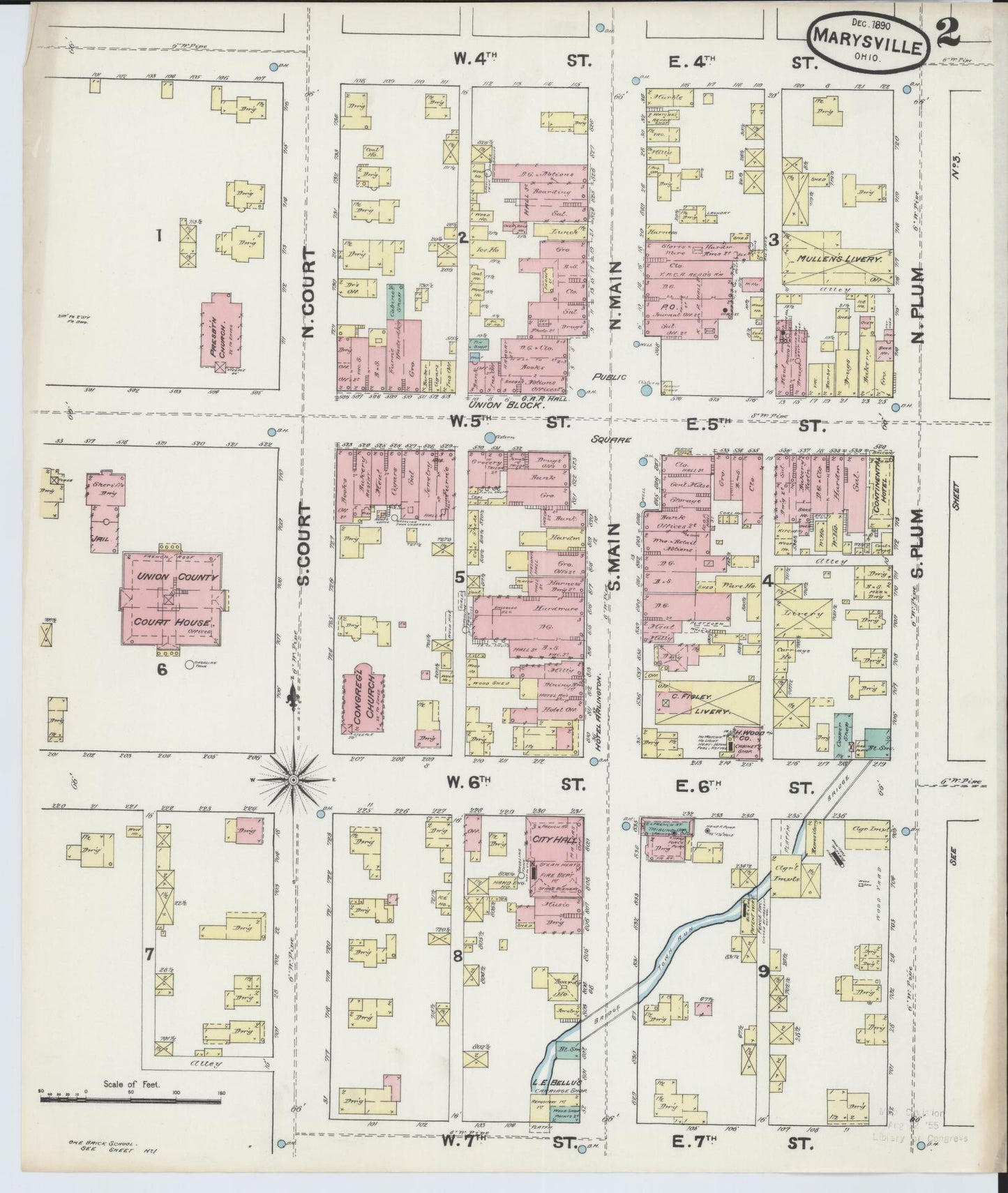 Sanborn Fire Insurance Map from Marysville, Union County, Ohio (1890), Sheet #0002 - Historic Sanborn Fire Insurance Map Print, vintage old map wall art, antique decor, genealogy gift, Ohio Ohio map