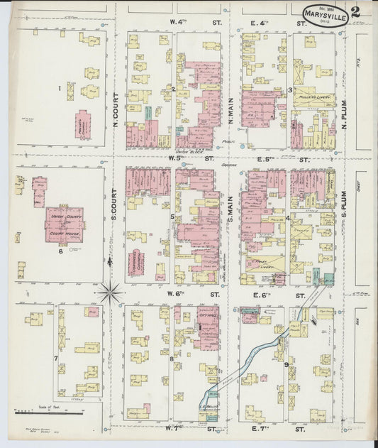 Sanborn Fire Insurance Map from Marysville, Union County, Ohio (1890), Sheet #0002 - Historic Sanborn Fire Insurance Map Print, vintage old map wall art, antique decor, genealogy gift, Ohio Ohio map