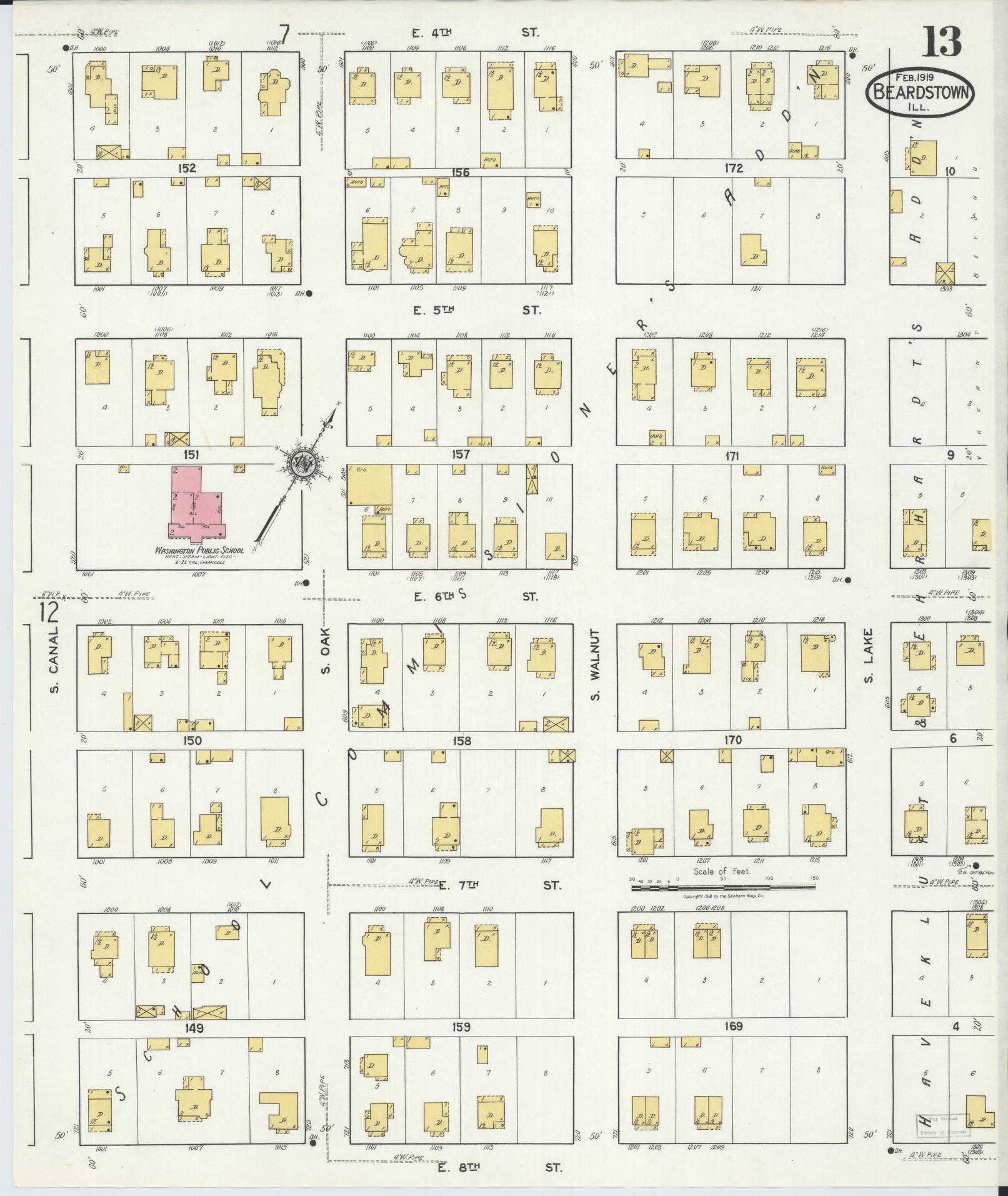 Sanborn Fire Insurance Map from Beardstown, Cass County, Illinois (1919), Sheet #0013 - Complete Map Set gallery image, historic Sanborn map, vintage wall art, Illinois Illinois