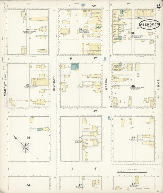 Sanborn Fire Insurance Map from Aberdeen, Grays Harbor County, Washington (1891), Sheet #0002 - Historic Sanborn Fire Insurance Map Print, vintage old map wall art, antique decor, genealogy gift, Washington Washington map
