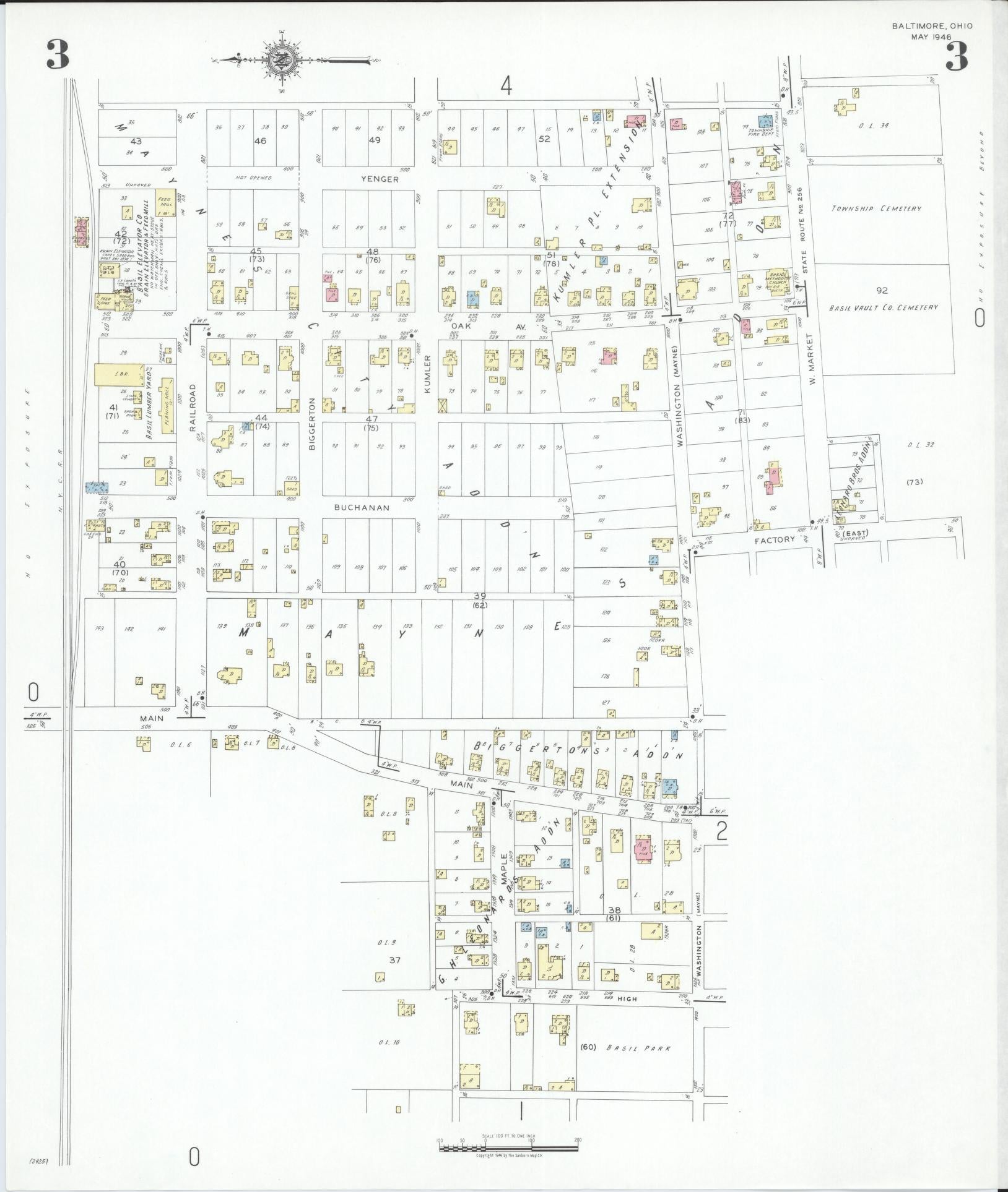 Sanborn Fire Insurance Map from Baltimore, Fairfield County, Ohio (1946), Sheet #0003 - Historic Sanborn Fire Insurance Map Print, vintage old map wall art, antique decor, genealogy gift, Ohio Ohio map