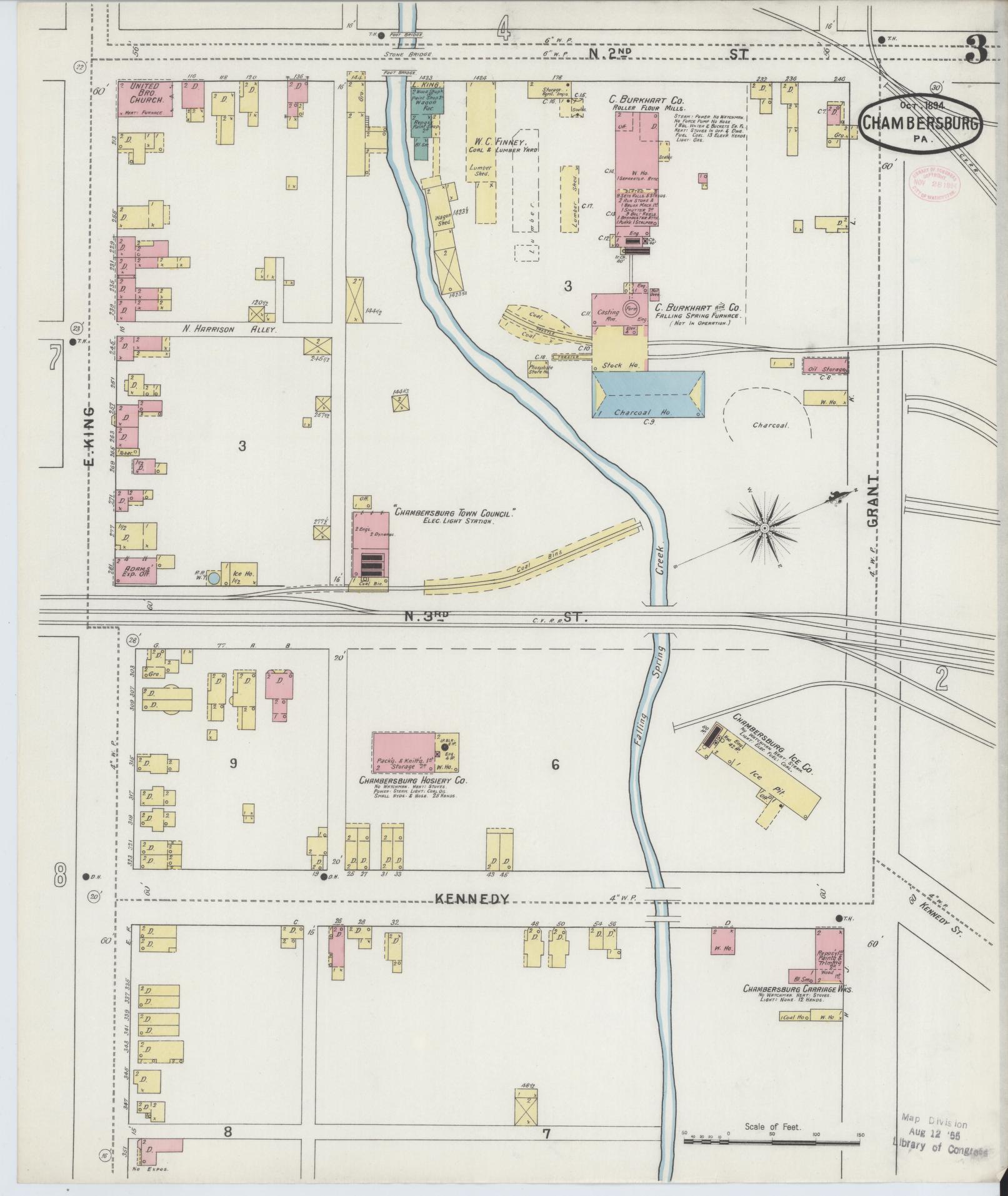 Sanborn Fire Insurance Map from Chambersburg, Franklin County, Pennsylvania (1894), Sheet #0003 - Historic Sanborn Fire Insurance Map Print, vintage old map wall art, antique decor, genealogy gift, Pennsylvania Pennsylvania map