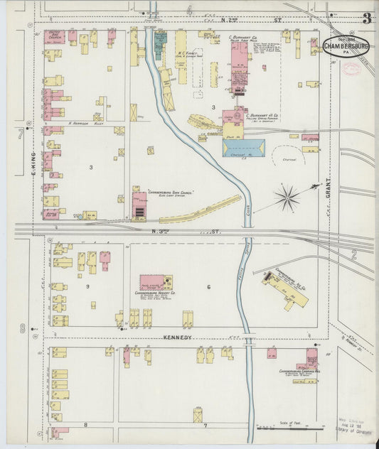 Sanborn Fire Insurance Map from Chambersburg, Franklin County, Pennsylvania (1894), Sheet #0003 - Historic Sanborn Fire Insurance Map Print, vintage old map wall art, antique decor, genealogy gift, Pennsylvania Pennsylvania map