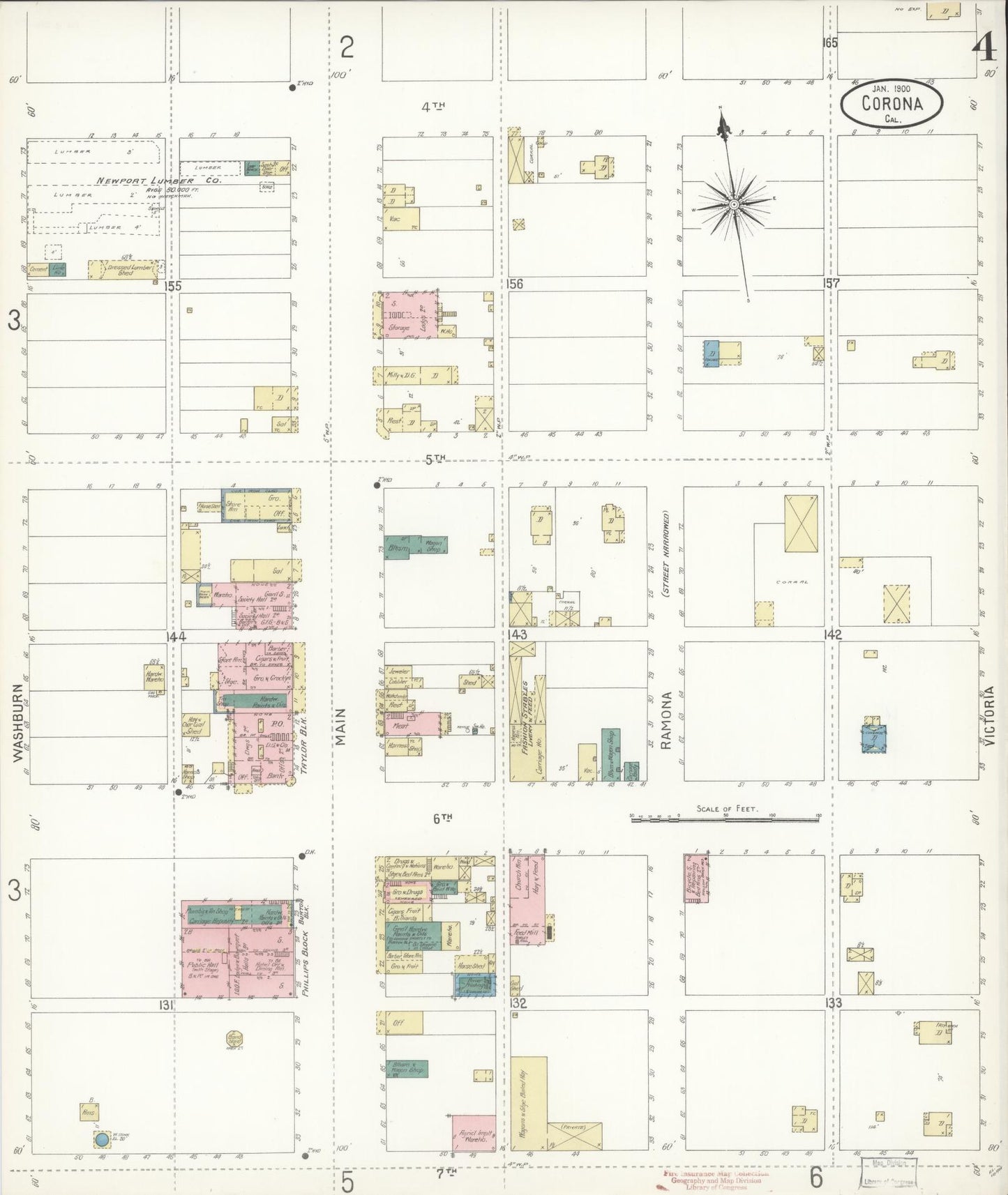 Sanborn Fire Insurance Map from Corona, Riverside County, California (1900), Sheet #0004 - Complete Map Set gallery image, historic Sanborn map, vintage wall art, California California