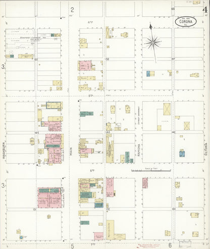 Sanborn Fire Insurance Map from Corona, Riverside County, California (1900), Sheet #0004 - Complete Map Set gallery image, historic Sanborn map, vintage wall art, California California