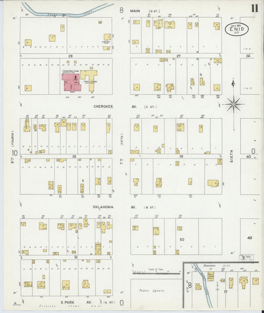 Sanborn Fire Insurance Map from Enid, Garfield County, Oklahoma (1901), Sheet #0011 - Historic Sanborn Fire Insurance Map Print, vintage old map wall art, antique decor, genealogy gift, Oklahoma Oklahoma map