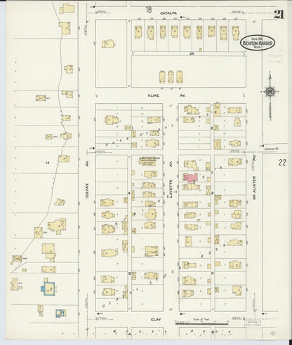 Sanborn Fire Insurance Map from Benton Harbor, Berrien County, Michigan (1911), Sheet #0021 - Historic Sanborn Fire Insurance Map Print, vintage old map wall art, antique decor, genealogy gift, Michigan Michigan map