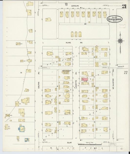Sanborn Fire Insurance Map from Benton Harbor, Berrien County, Michigan (1911), Sheet #0021 - Historic Sanborn Fire Insurance Map Print, vintage old map wall art, antique decor, genealogy gift, Michigan Michigan map