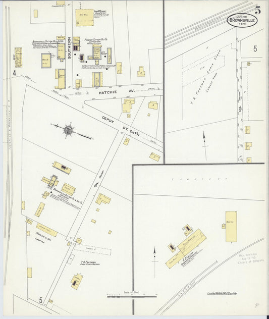 Sanborn Fire Insurance Map from Brownsville, Haywood County, Tennessee (1910), Sheet #0005 - Historic Sanborn Fire Insurance Map Print, vintage old map wall art, antique decor, genealogy gift, Tennessee Tennessee map