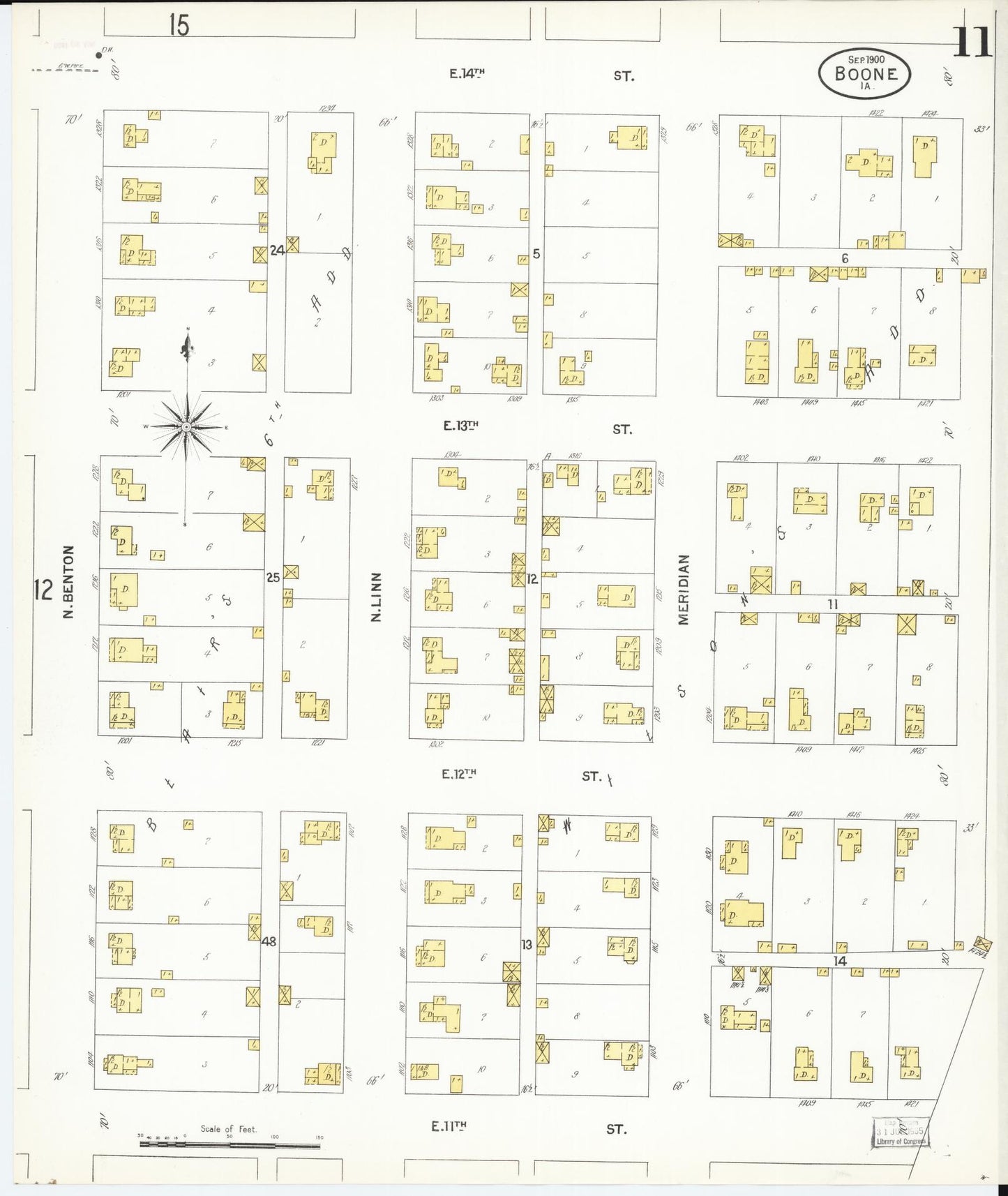 Sanborn Fire Insurance Map from Boone, Boone County, Iowa (1900), Sheet #0011 - Historic Sanborn Fire Insurance Map Print, vintage old map wall art