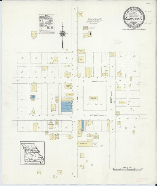 Sanborn Fire Insurance Map from Gainesville, Ozark County, Missouri (1912), Sheet #0001 - Historic Sanborn Fire Insurance Map Print, vintage old map wall art, antique decor, genealogy gift, Missouri Missouri map