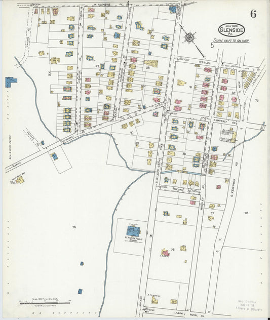 Sanborn Fire Insurance Map from Glenside, Montgomery County, Pennsylvania (1920), Sheet #0006 - Historic Sanborn Fire Insurance Map Print, vintage old map wall art, antique decor, genealogy gift, Pennsylvania Pennsylvania map